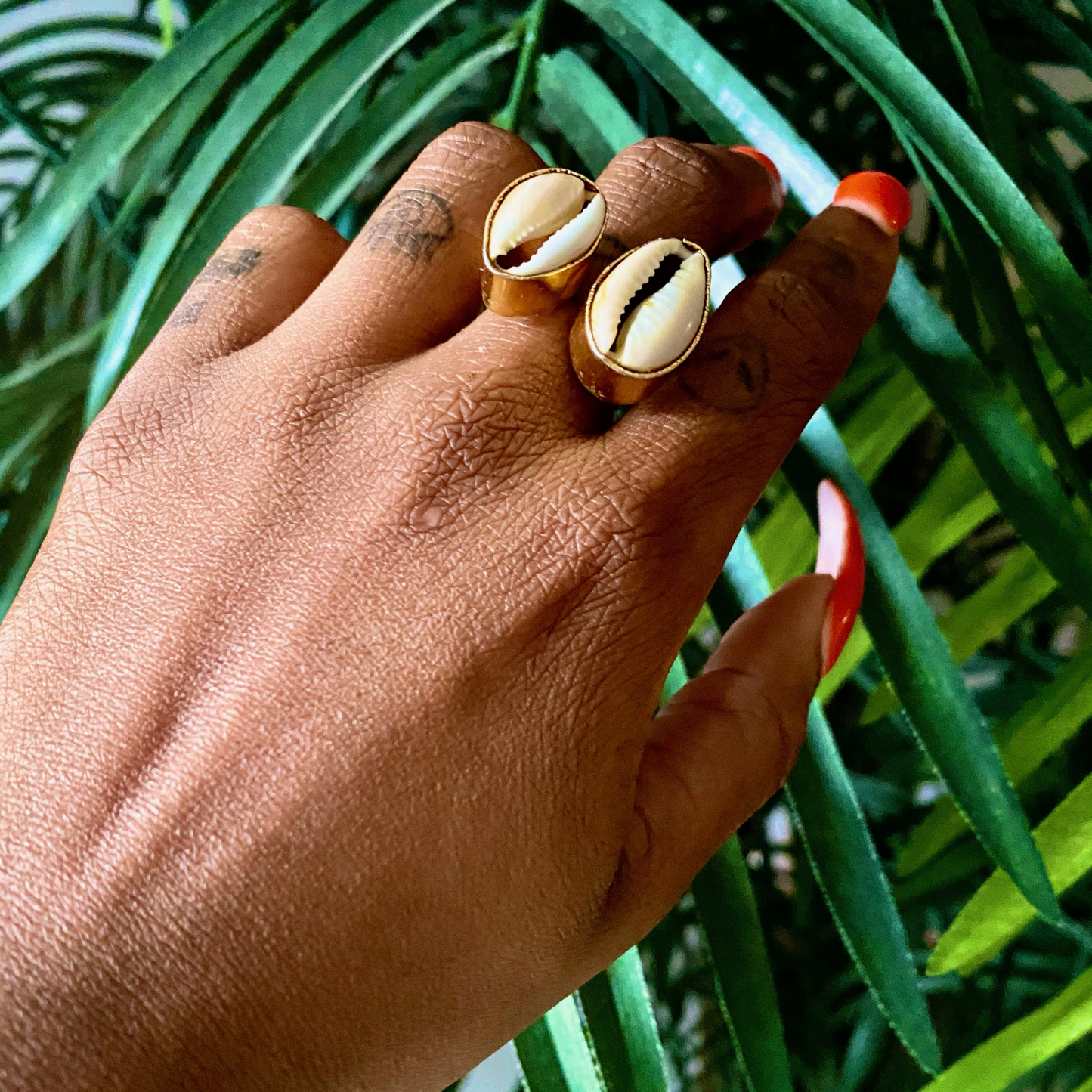 Two Shell Brass Cowrie Ring